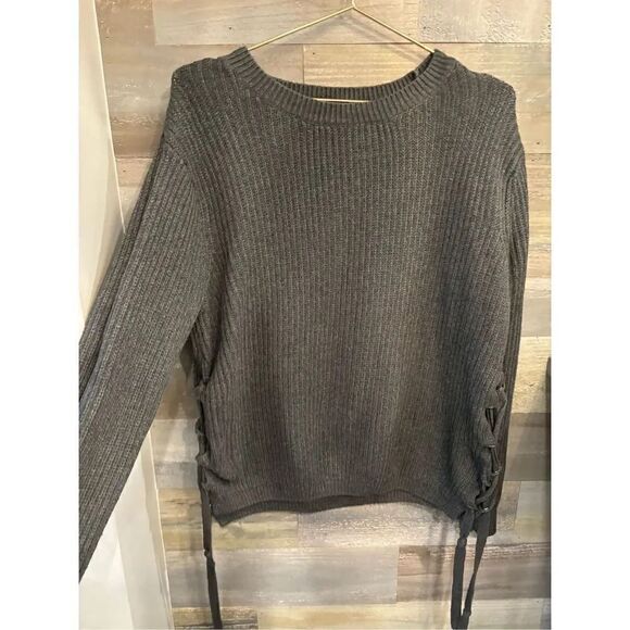 Ruby Moon M charcoal crew neck pullover sweater w/open laced sides - Picture 1 of 6